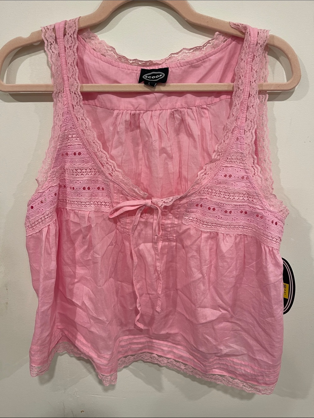 Scooped Pink Lace-Trim Camisole Tank